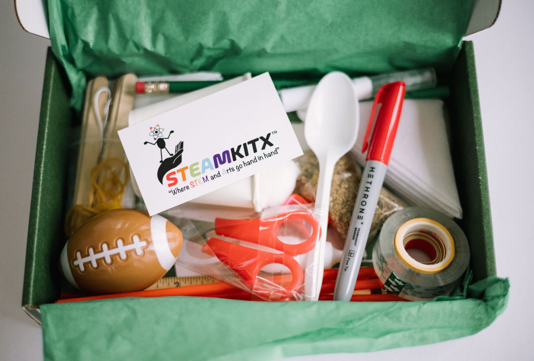 Open Football STEAM Kick-Off box showing kit contents